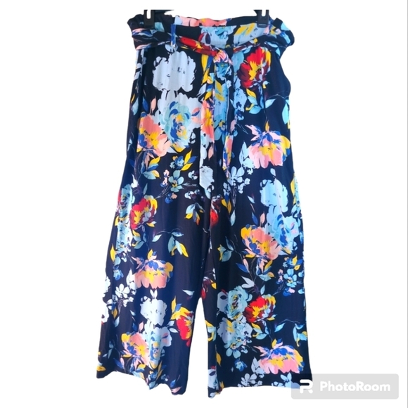 Cupio* Julianna Floral Print Pants* Elastic Waist* Wide Leg* Sz L - Picture 2 of 4